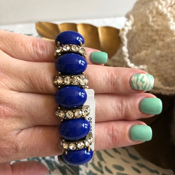 J.Crew Royal Blue Rhinestone Elastic Bracelet NWT - Picture 4 of 7